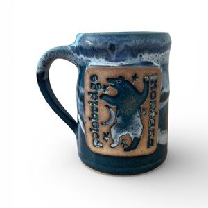 Whitefish Pottery Blue Bear Montana Blue Glazed Pottery Mug Polebridge Montana